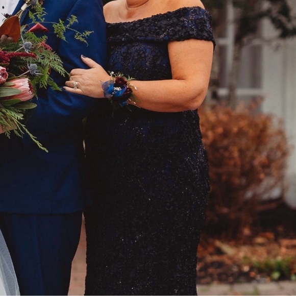 Xscape Navy Blue Off-Shoulder Dress - Picture 7 of 7